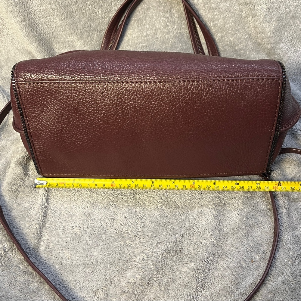 BOTKIER LEATHER SOHO EXPOSED ZIP TRIM TOTE SHOULDER BAG Wine With Crossbody - Picture 8 of 10